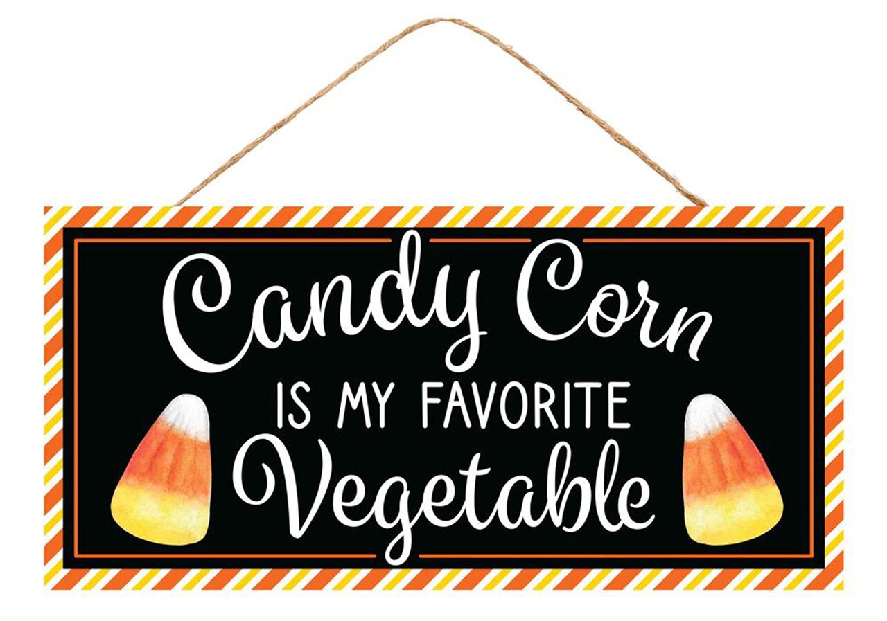 12.5"L x 6"H MDF Candy Corn Sign - Fun Halloween Wall Decor - "Candy Corn Is My Favorite Vegetable" -AP7341